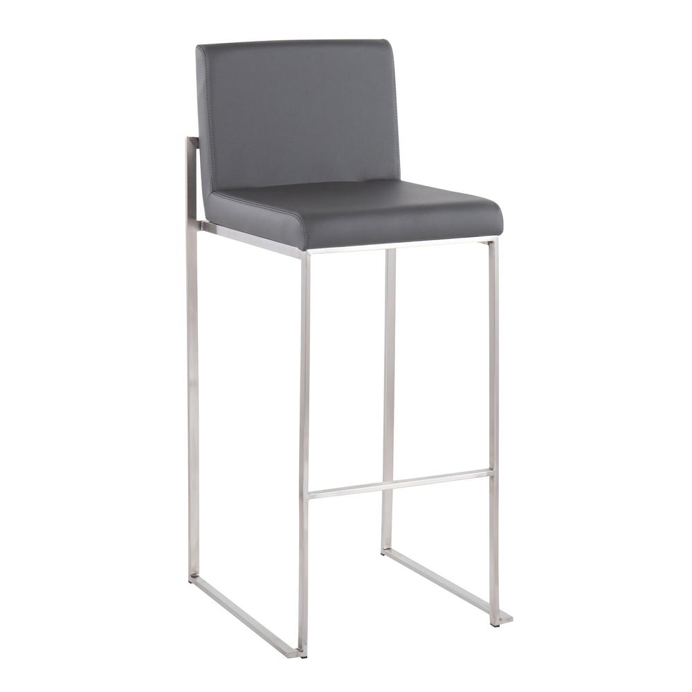 Stainless Steel, Grey PU Fuji High Back Barstool - Set of 2