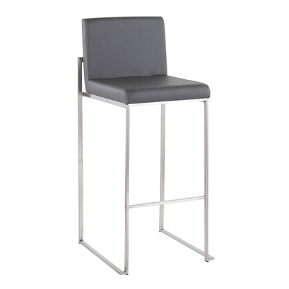 Stainless Steel, Grey PU Fuji High Back Barstool - Set of 2
