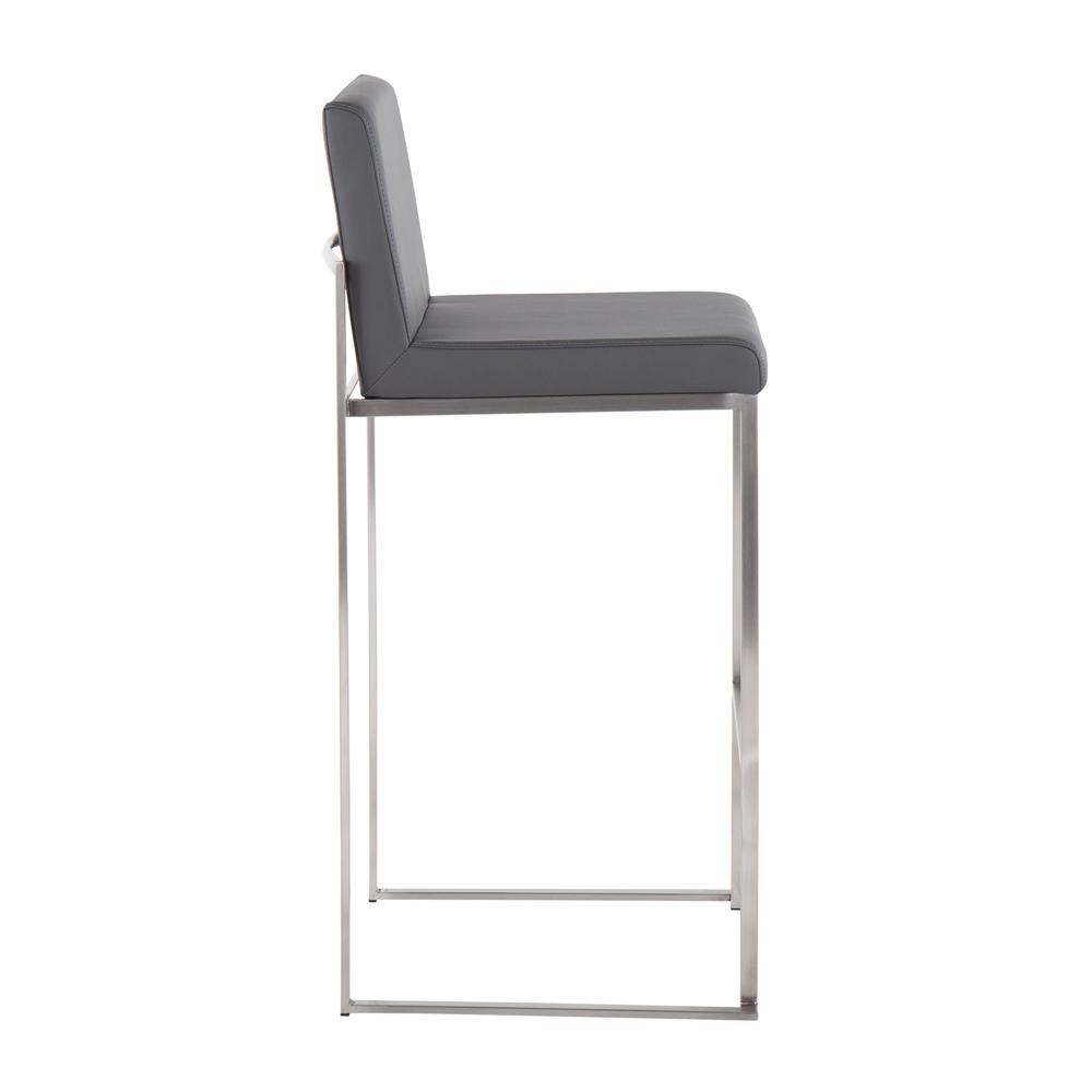Stainless Steel, Grey PU Fuji High Back Barstool - Set of 2