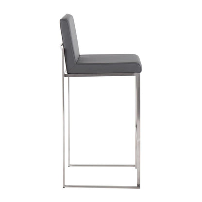 Stainless Steel, Grey PU Fuji High Back Barstool - Set of 2
