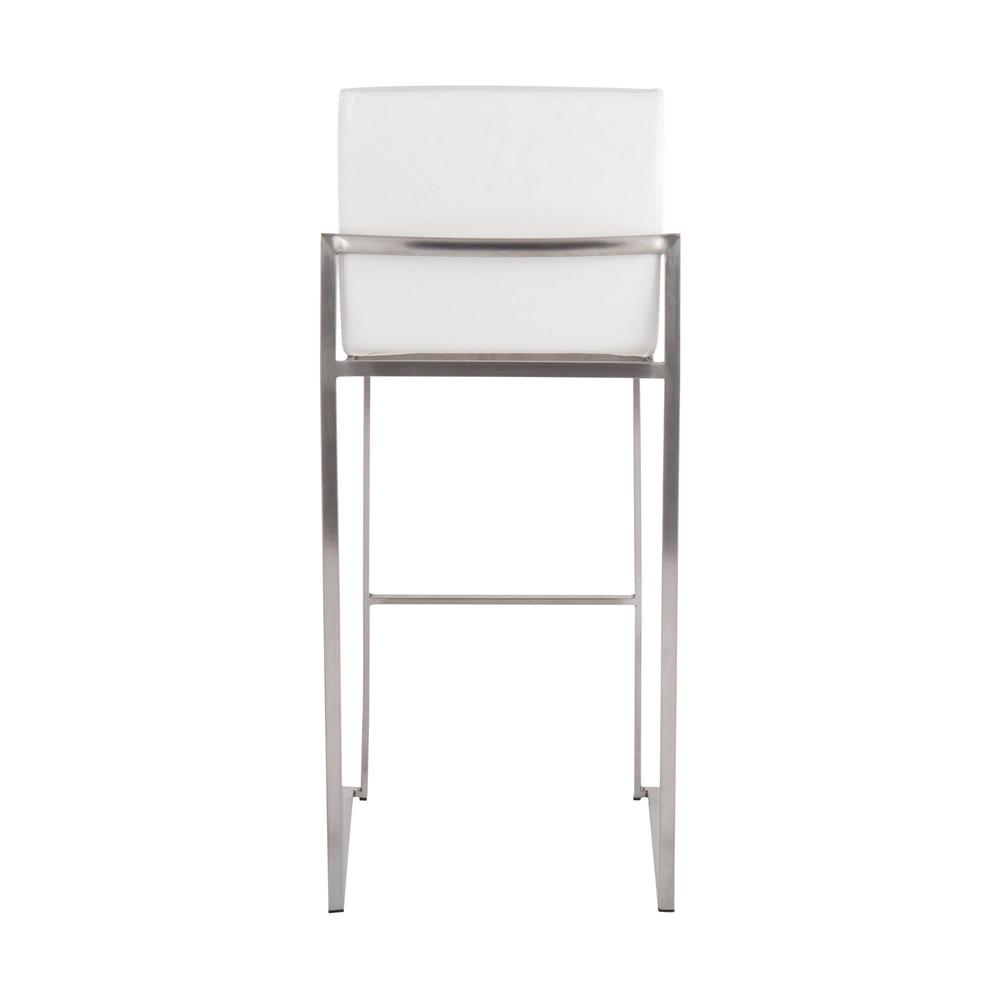 Stainless Steel, White PU Fuji High Back Barstool - Set of 2