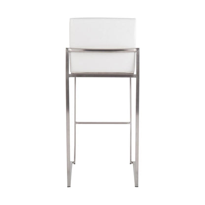 Stainless Steel, White PU Fuji High Back Barstool - Set of 2