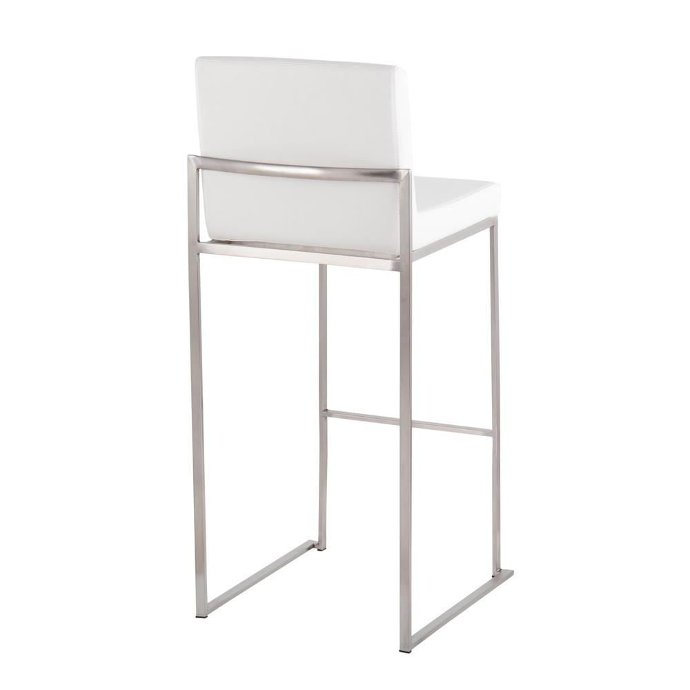 Stainless Steel, White PU Fuji High Back Barstool - Set of 2