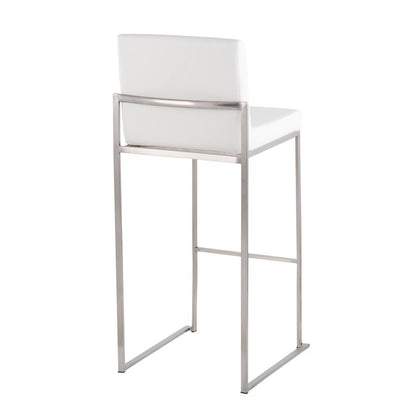Stainless Steel, White PU Fuji High Back Barstool - Set of 2