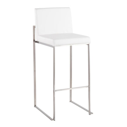 Stainless Steel, White PU Fuji High Back Barstool - Set of 2