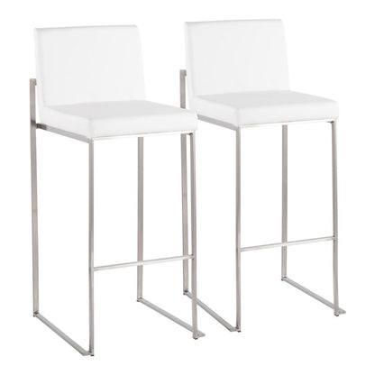 Stainless Steel, White PU Fuji High Back Barstool - Set of 2