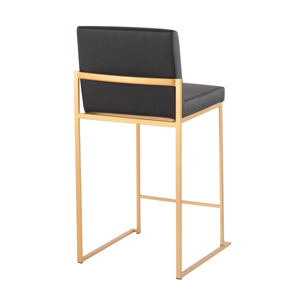 Gold Steel, Black PU Fuji High Back Counter Stool - Set of 2