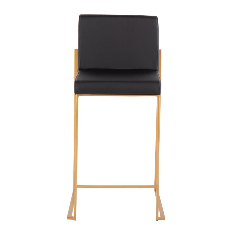 Gold Steel, Black PU Fuji High Back Counter Stool - Set of 2