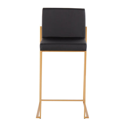 Gold Steel, Black PU Fuji High Back Counter Stool - Set of 2