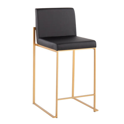 Gold Steel, Black PU Fuji High Back Counter Stool - Set of 2