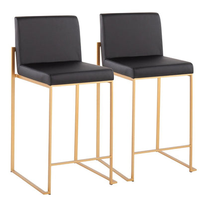 Gold Steel, Black PU Fuji High Back Counter Stool - Set of 2