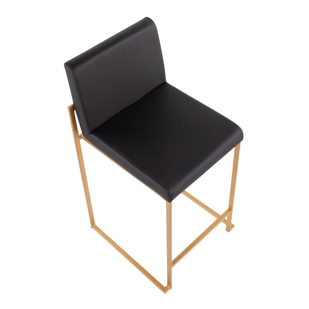Gold Steel, Black PU Fuji High Back Counter Stool - Set of 2