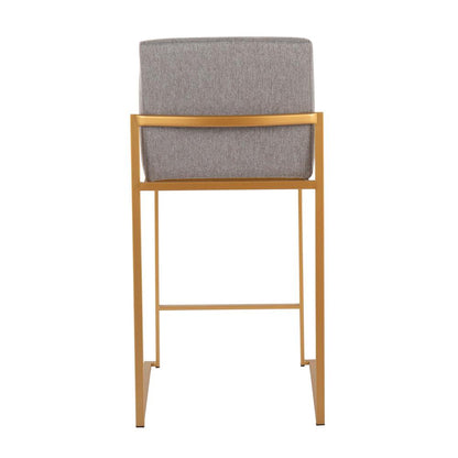 Gold Steel, Grey Fabric Fuji High Back Counter Stool - Set of 2