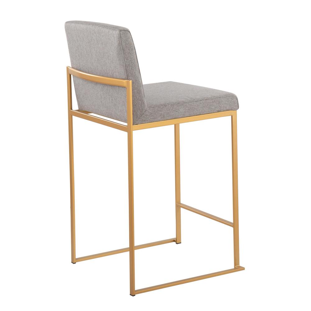 Gold Steel, Grey Fabric Fuji High Back Counter Stool - Set of 2