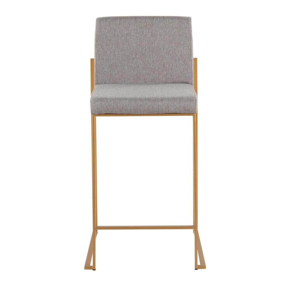 Gold Steel, Grey Fabric Fuji High Back Counter Stool - Set of 2