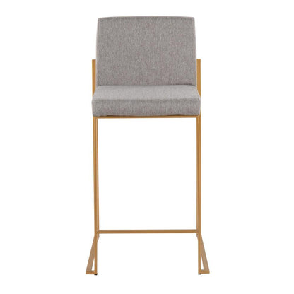 Gold Steel, Grey Fabric Fuji High Back Counter Stool - Set of 2