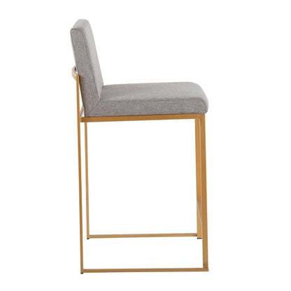 Gold Steel, Grey Fabric Fuji High Back Counter Stool - Set of 2