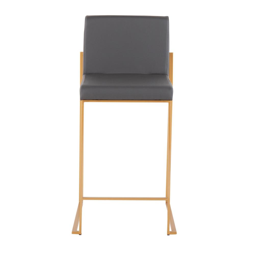 Gold Steel, Grey PU Fuji High Back Counter Stool - Set of 2