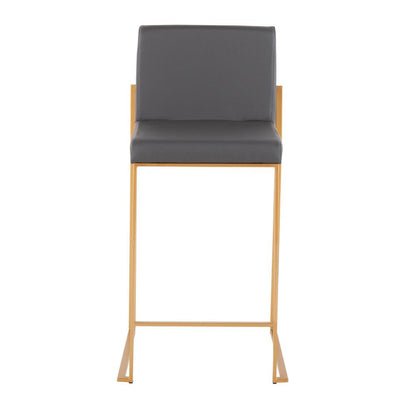 Gold Steel, Grey PU Fuji High Back Counter Stool - Set of 2