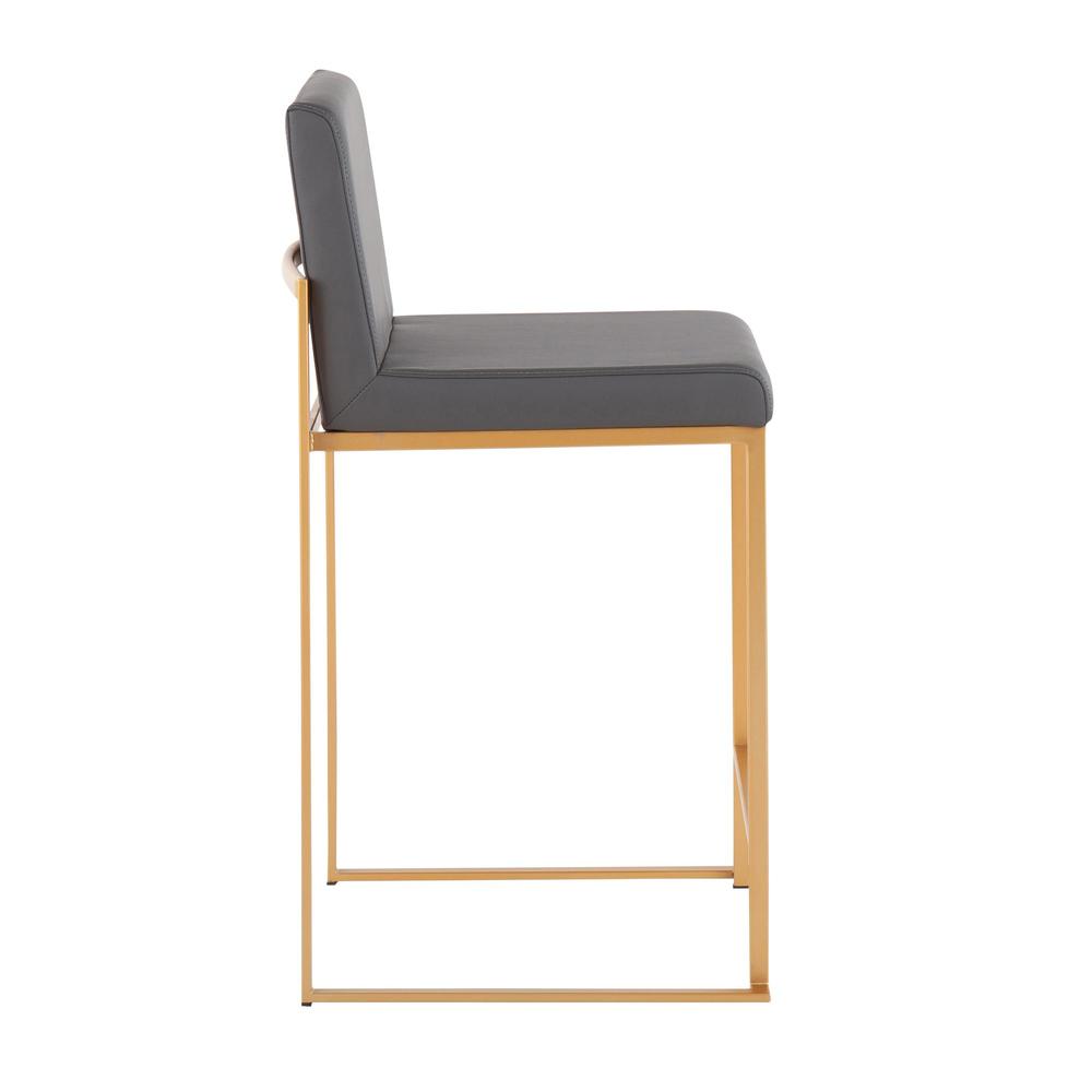Gold Steel, Grey PU Fuji High Back Counter Stool - Set of 2