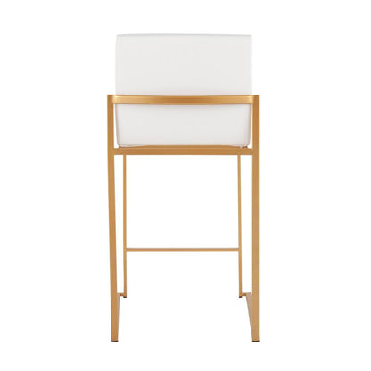Gold Steel, White PU Fuji High Back Counter Stool - Set of 2