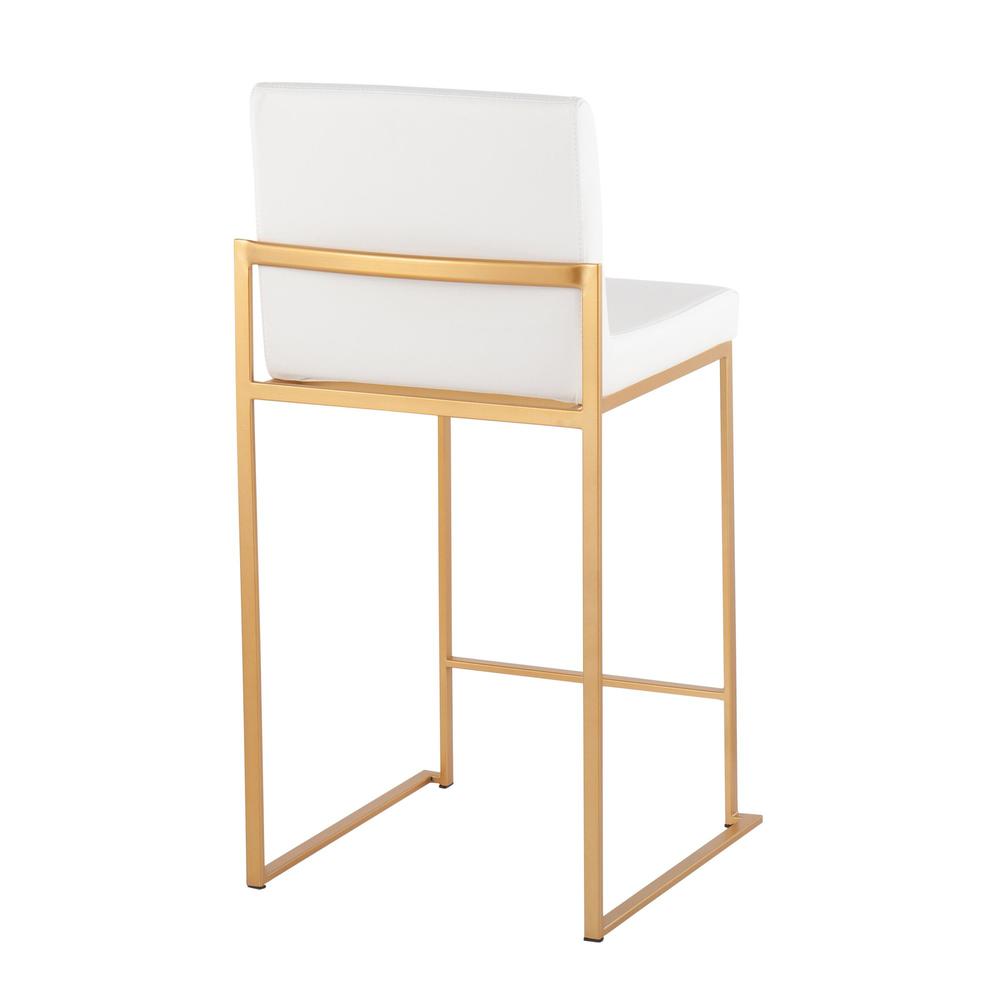 Gold Steel, White PU Fuji High Back Counter Stool - Set of 2