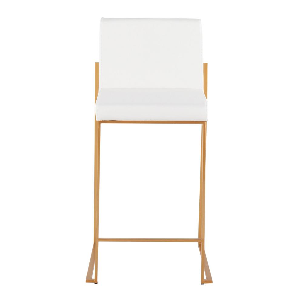 Gold Steel, White PU Fuji High Back Counter Stool - Set of 2