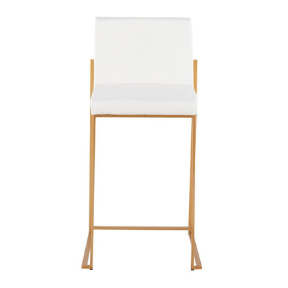 Gold Steel, White PU Fuji High Back Counter Stool - Set of 2