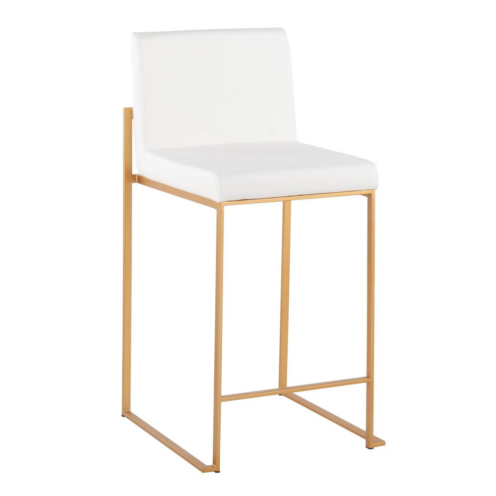 Gold Steel, White PU Fuji High Back Counter Stool - Set of 2