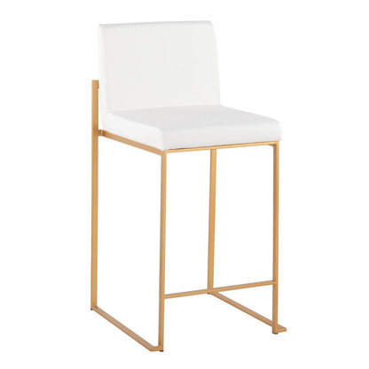 Gold Steel, White PU Fuji High Back Counter Stool - Set of 2