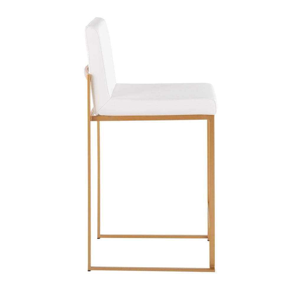 Gold Steel, White PU Fuji High Back Counter Stool - Set of 2
