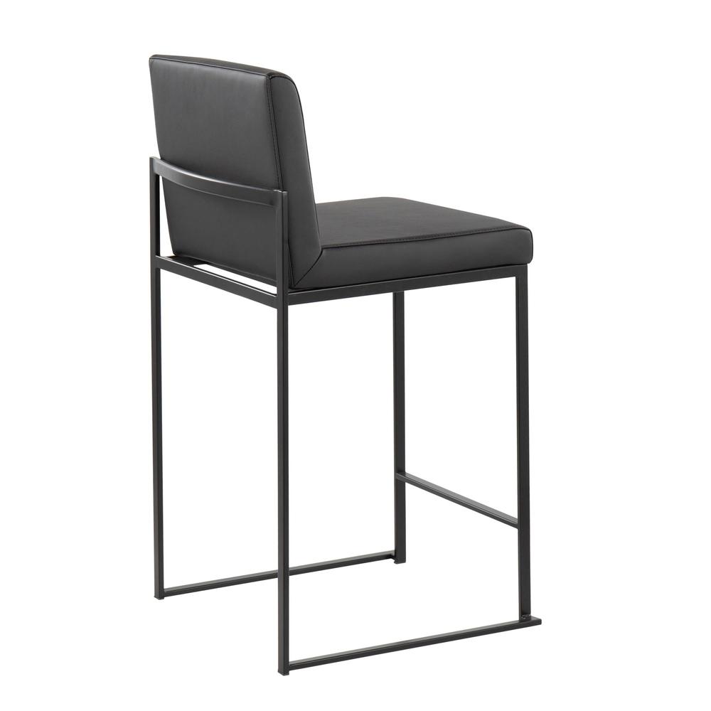 Black Steel, Black PU Fuji High Back Counter Stool - Set of 2