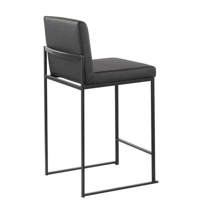 Black Steel, Black PU Fuji High Back Counter Stool - Set of 2
