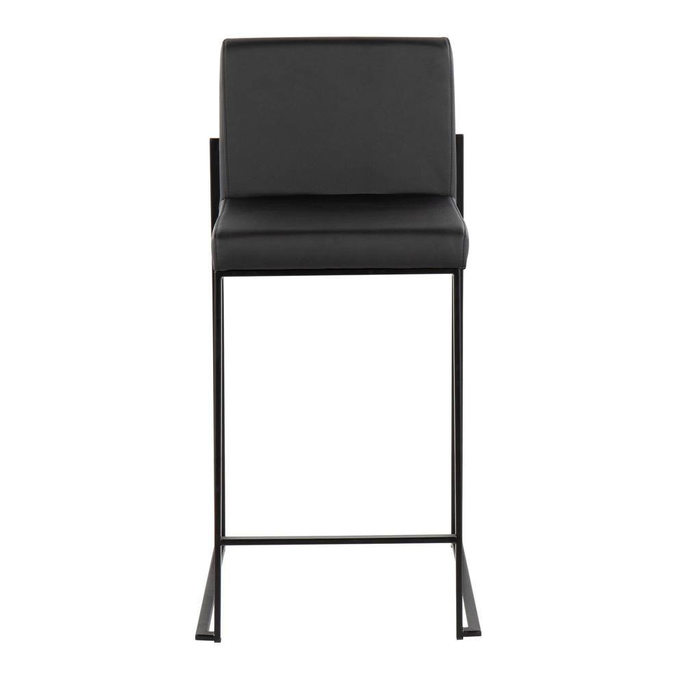 Black Steel, Black PU Fuji High Back Counter Stool - Set of 2