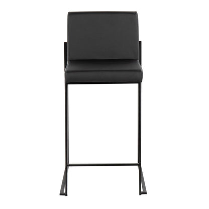 Black Steel, Black PU Fuji High Back Counter Stool - Set of 2