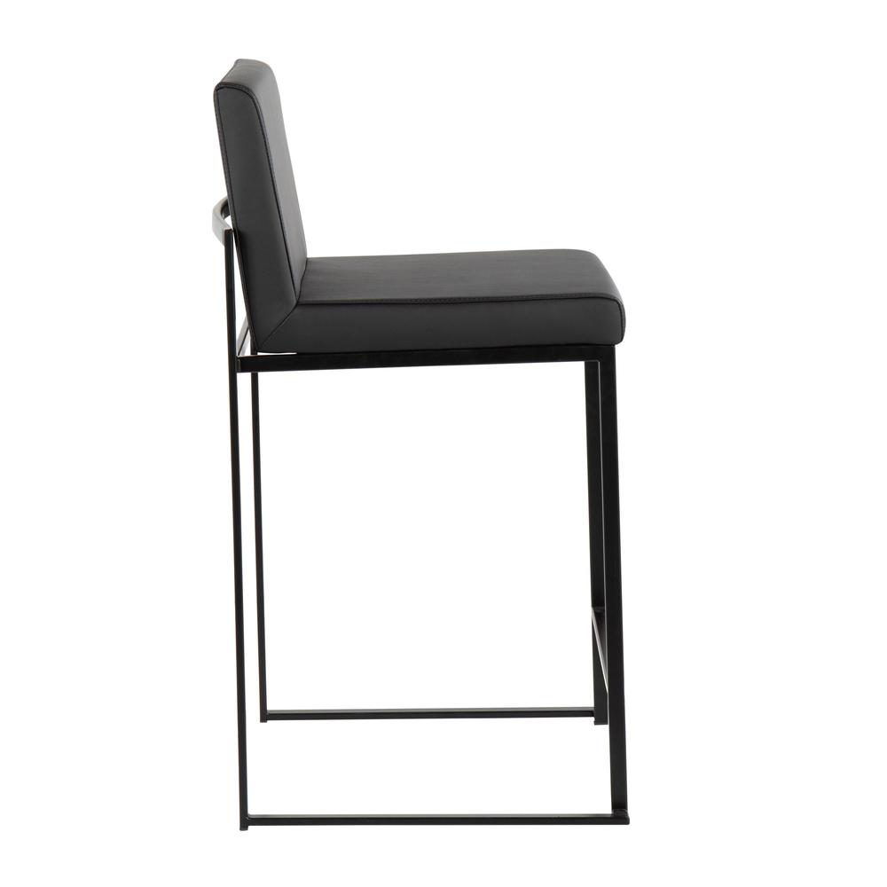Black Steel, Black PU Fuji High Back Counter Stool - Set of 2