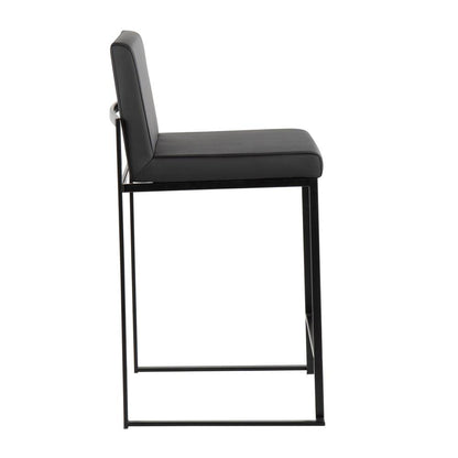 Black Steel, Black PU Fuji High Back Counter Stool - Set of 2