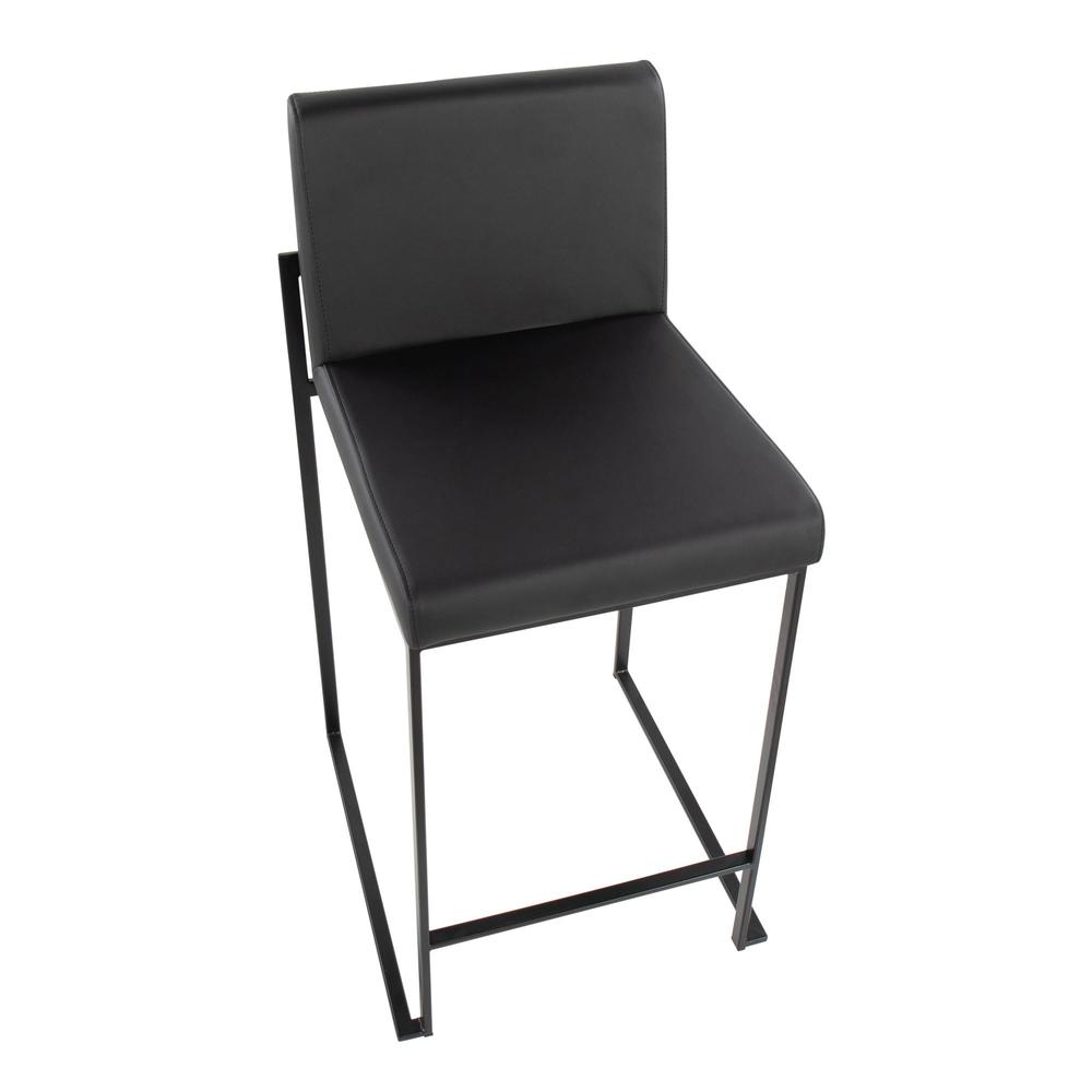 Black Steel, Black PU Fuji High Back Counter Stool - Set of 2