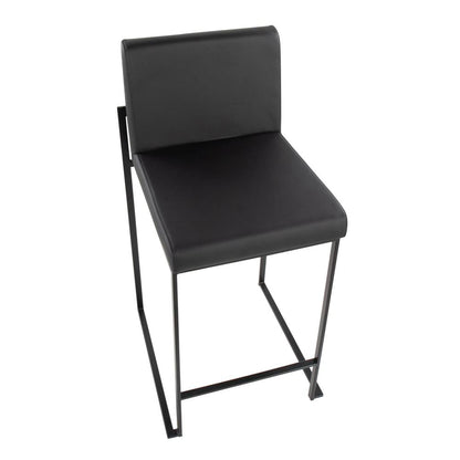 Black Steel, Black PU Fuji High Back Counter Stool - Set of 2