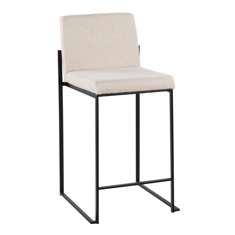 Black Steel, Beige Fabric Fuji High Back Counter Stool - Set of 2