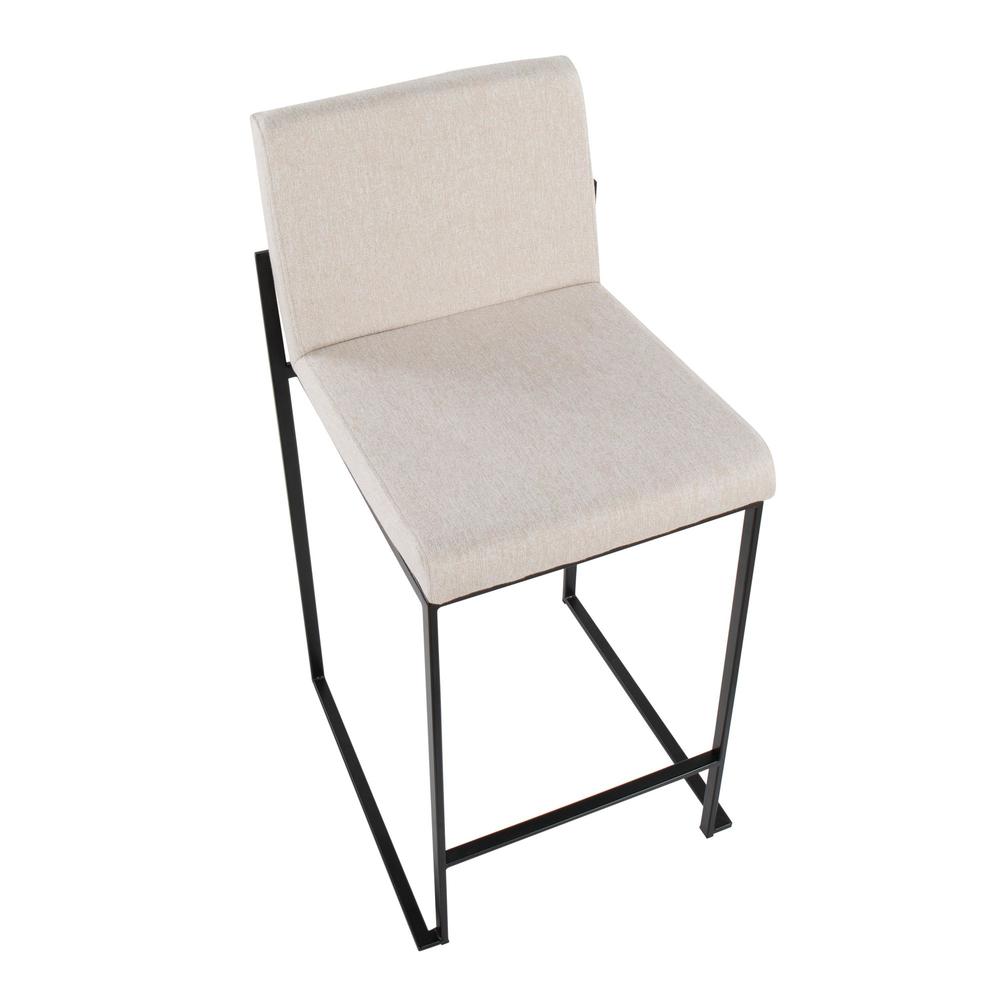 Black Steel, Beige Fabric Fuji High Back Counter Stool - Set of 2