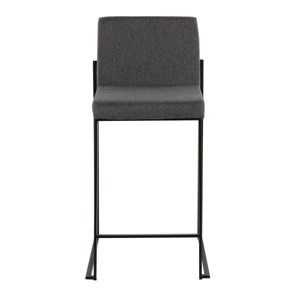 Black Steel, Charcoal Fabric Fuji High Back Counter Stool - Set of 2