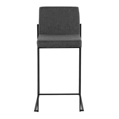 Black Steel, Charcoal Fabric Fuji High Back Counter Stool - Set of 2