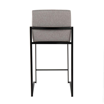 Black Steel, Grey Fabric Fuji High Back Counter Stool - Set of 2
