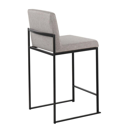 Black Steel, Grey Fabric Fuji High Back Counter Stool - Set of 2