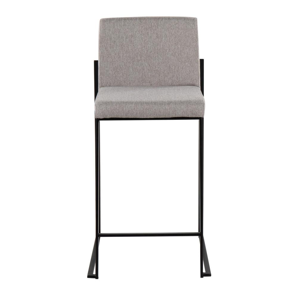 Black Steel, Grey Fabric Fuji High Back Counter Stool - Set of 2