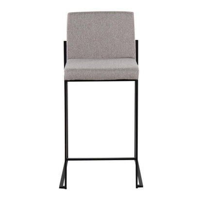 Black Steel, Grey Fabric Fuji High Back Counter Stool - Set of 2