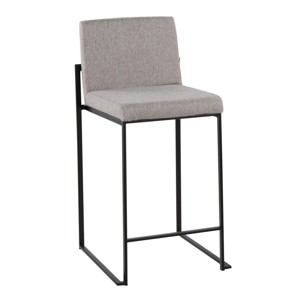 Black Steel, Grey Fabric Fuji High Back Counter Stool - Set of 2