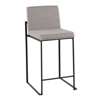Black Steel, Grey Fabric Fuji High Back Counter Stool - Set of 2