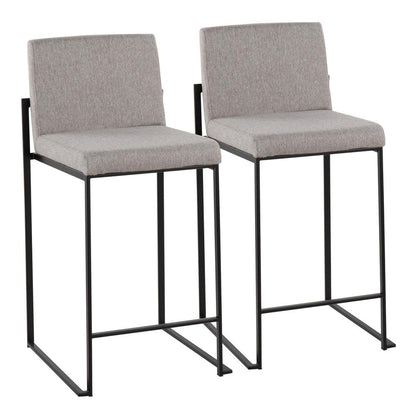 Black Steel, Grey Fabric Fuji High Back Counter Stool - Set of 2